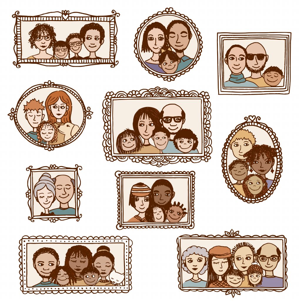 Hand Drawn Family Portraits Illustration Collection in Decorative Frames