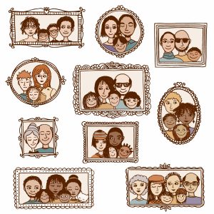 Hand Drawn Family Portraits Illustration Collection in Decorative Frames